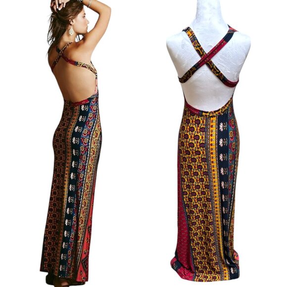 FREE PEOPLE NOVELLA ROYALE MIDNIGHT RAMBLER MAXI DRESS MEDIUM EUC - Picture 4 of 5
